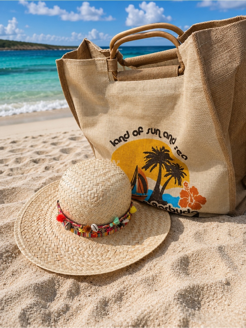 Straw Beach Hat with Colorful Bead